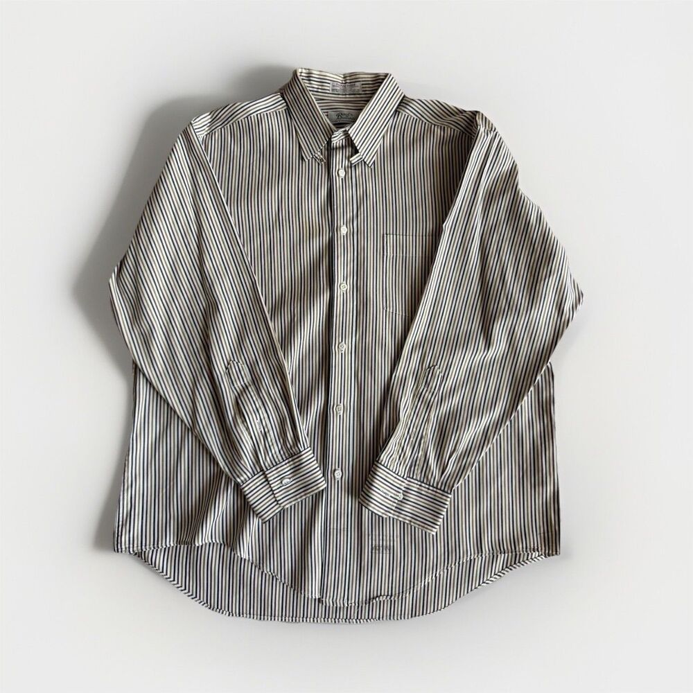 VTG Bond's of Beaverdale Pin-Point Oxford Striped Button-Up Pockets - Men's L